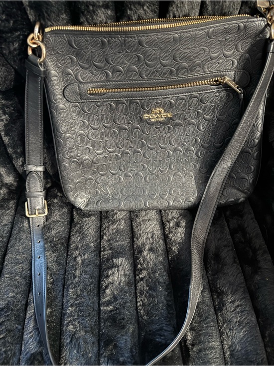 Coach Handbags - Coach Black Embossed Signature Crossbody with Gold Hardware